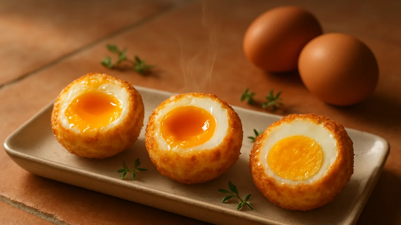 Eier kochen im Airfryer – weich, wachsweich und hart mit Eier, auf Terracotta-Fliesen angerichtet.