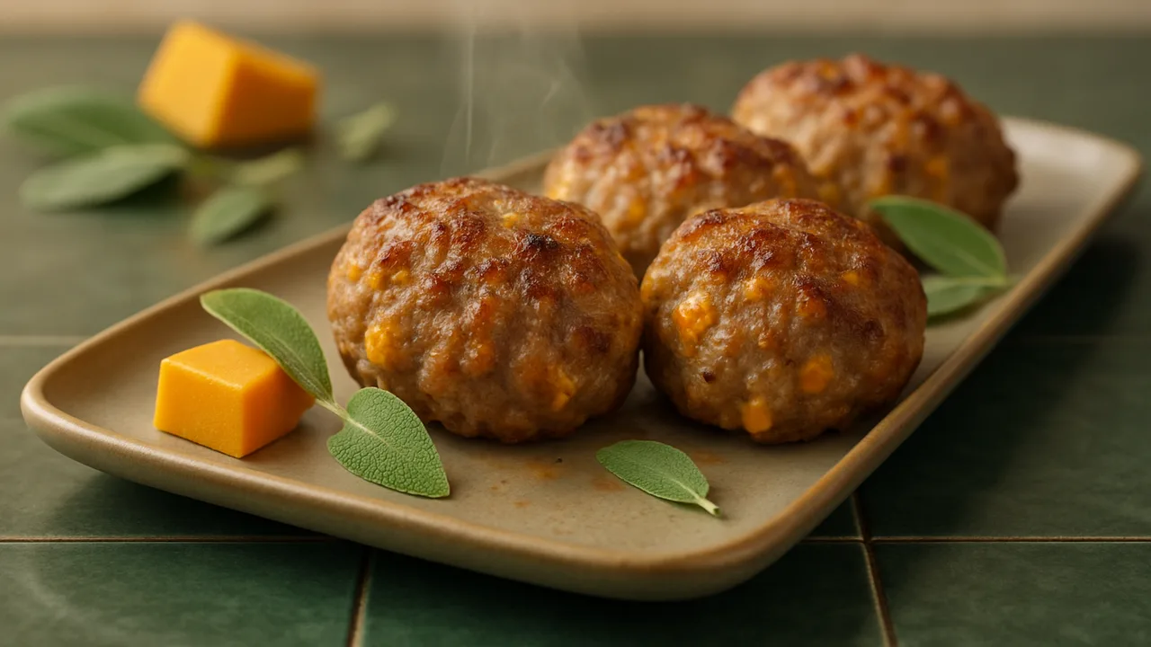 Frikadellen mit Kürbis und Salbei aus dem Airfryer mit gemischtes Hackfleisch und Kürbis, auf dunkelgrünen Fliesen …