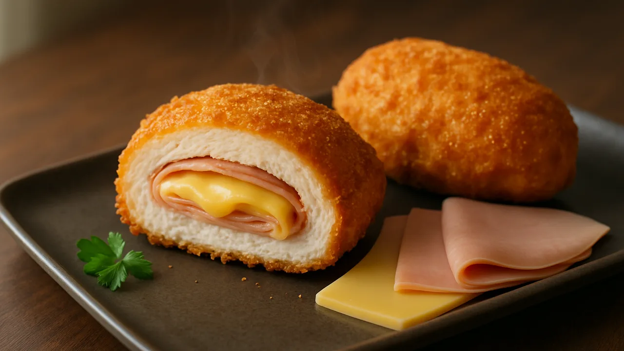 Hähnchen-Cordon-bleu selbst gemacht mit Schinken und Gouda aus dem Airfryer mit Hähnchenbrustfilet und Kochschinken, …