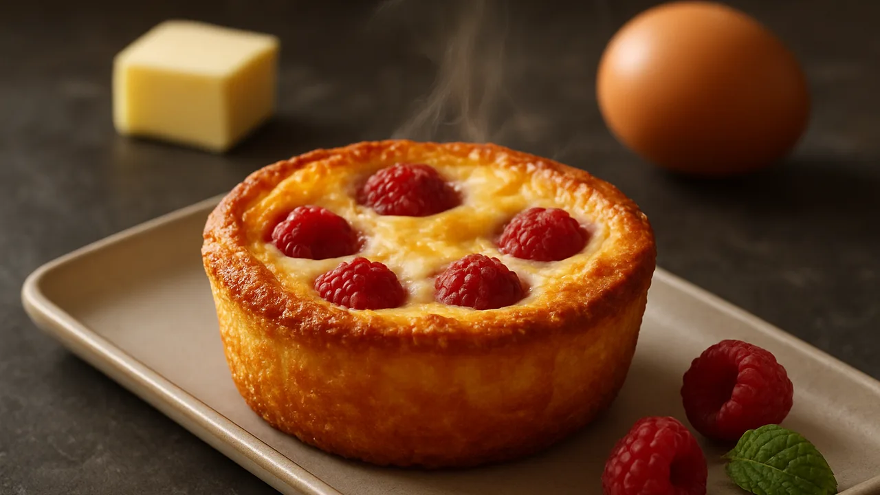 Himbeer-Frischkäse-Törtchen aus dem Airfryer mit Butter und Frischkäse, auf dunklem Schiefer angerichtet.