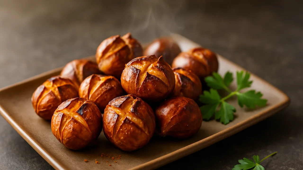 Maronen aus dem Airfryer rösten mit Maronen, auf dunklem Schiefer angerichtet.