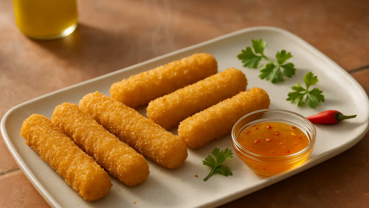 Mozzarella-Sticks mit Honig-Chili-Dip aus dem Airfryer mit Mozzarella-Sticks (tiefgekühlt) und Sonnenblumenöl zum …
