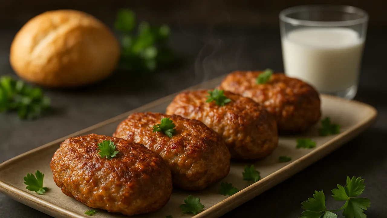 Fleischküchle nach schwäbischer Art mit Petersilie aus dem Airfryer mit gemischtes Hackfleisch und altbackenes Brötchen, …