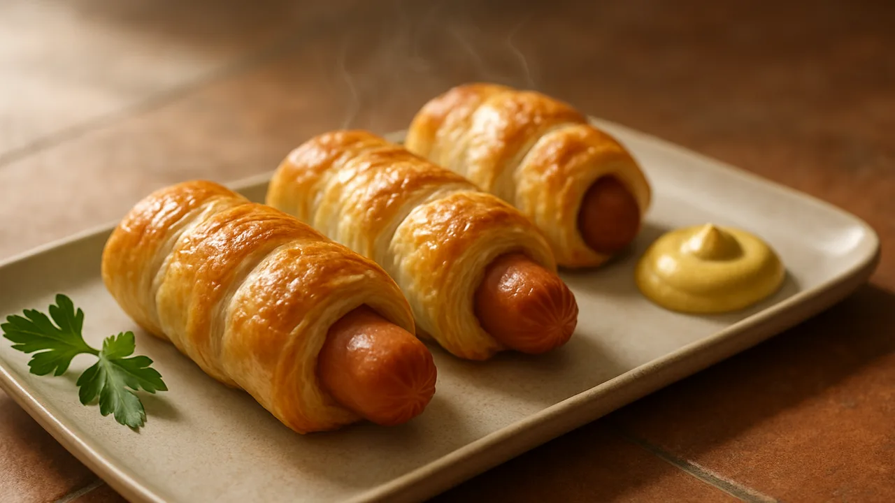 Würstchen im Schlafrock aus Blätterteig aus dem Airfryer mit Wiener Würstchen und Blätterteig (Rollen à ca. 275 g), auf …